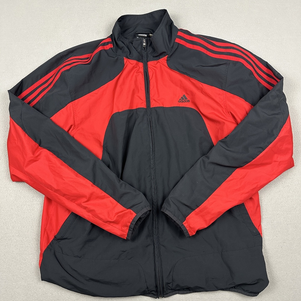 Adidas Track Jacket Men Large Red Full Zip Colorblock Lightweight Pockets L